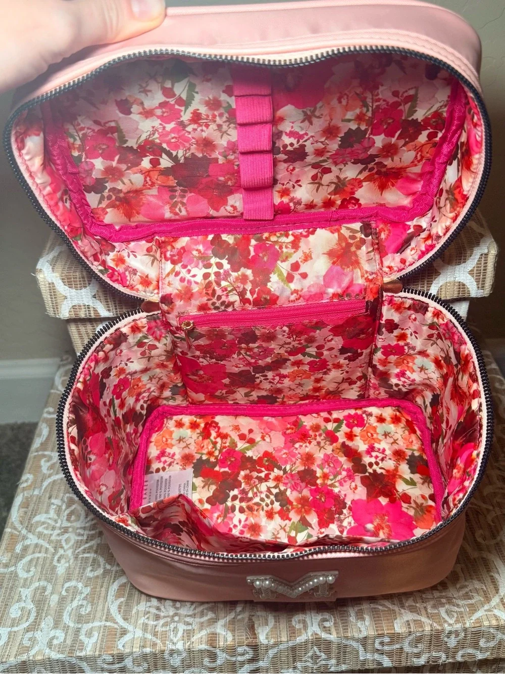 Ted Baker Pink Pearl-Embellished 'M' Travel Cosmetic Case